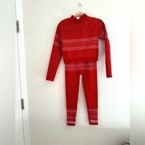 Fabletics - Red Fair Aisle Set - Top: Size M, Bottoms: Size S